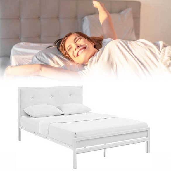 Hanna fém ágykeret, fehér, 160×200 cm, dekoratív fej- és lábtámlával, fém ágyráccsal, 300 kg teherbírás, masszív és elegáns kialakítás