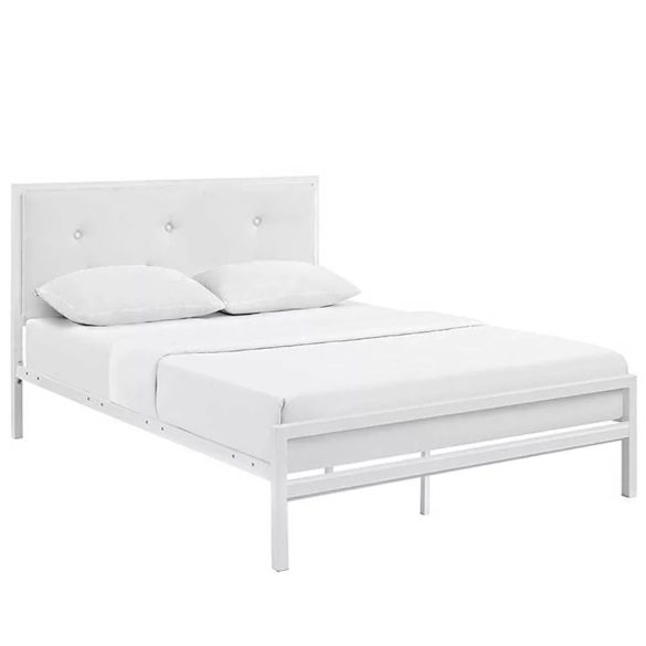 Hanna fém ágykeret, fehér, 160×200 cm, dekoratív fej- és lábtámlával, fém ágyráccsal, 300 kg teherbírás, masszív és elegáns kialakítás