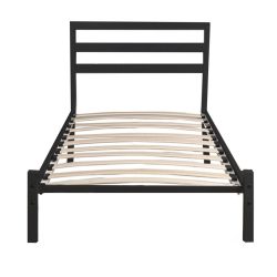   Bella fém ágykeret, fekete, 90×200 cm, fa ágyráccsal, dekoratív fej- és lábtámlával, 150 kg teherbírás, elegáns és stabil kivitel