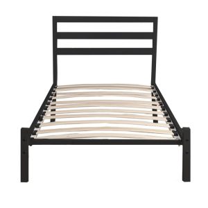 Bella fém ágykeret, fekete, 90×200 cm, fa ágyráccsal, dekoratív fej- és lábtámlával, 150 kg teherbírás, elegáns és stabil kivitel