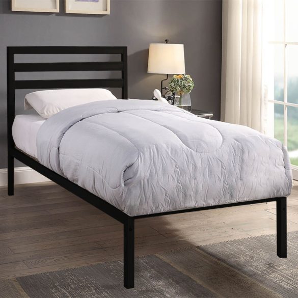 Bella fém ágykeret, fekete, 90×200 cm, fa ágyráccsal, dekoratív fej- és lábtámlával, 150 kg teherbírás, elegáns és stabil kivitel