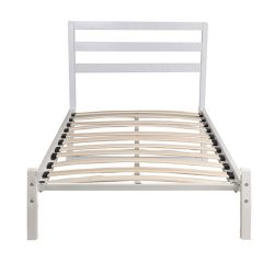   Bella fém ágykeret, fehér, 90×200 cm, fa ágyráccsal, dekoratív fej- és lábtámlával, 150 kg teherbírás, elegáns és stabil kivitel