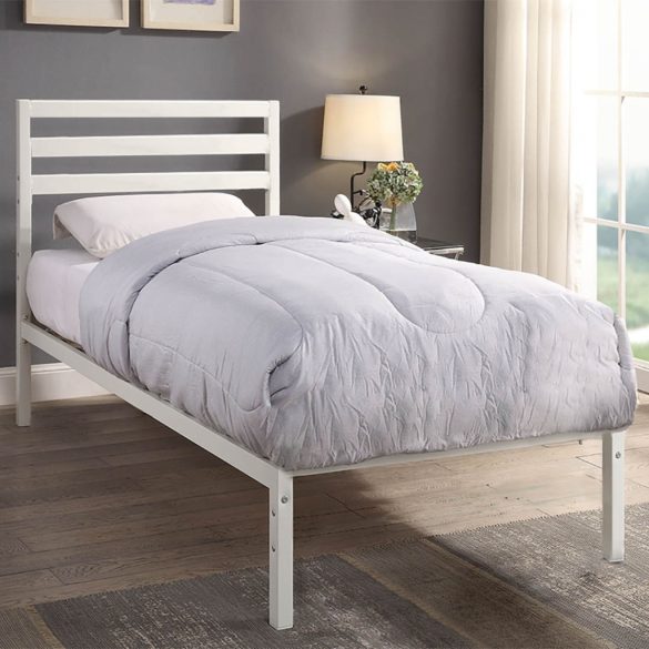 Bella fém ágykeret, fehér, 90×200 cm, fa ágyráccsal, dekoratív fej- és lábtámlával, 150 kg teherbírás, elegáns és stabil kivitel