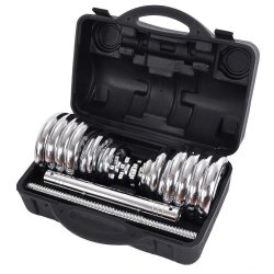   Súlyzókészlet, 2 az 1-ben, 16 darabos, 30 kg, fekete, egykezes és kétkezes használatra, gumiborítású markolattal, hordtáskával