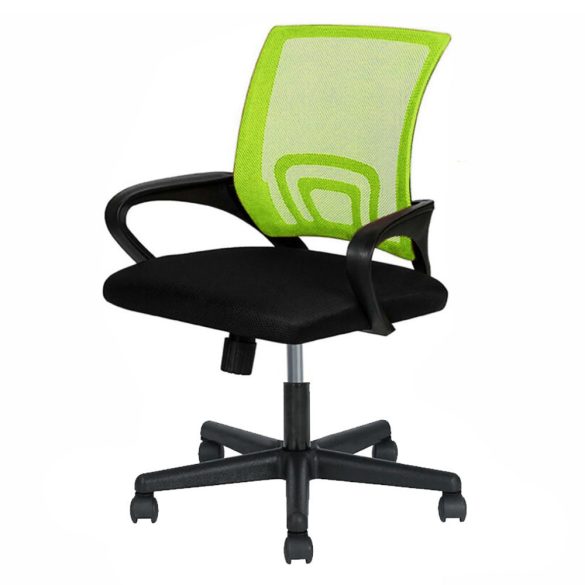 Karfás irodai forgószék, zöld, hálós háttámla, ergonomikus kialakítás, állítható magasság, 360°-os forgás, 100 kg teherbírás, műanyag és szivacs anyagból