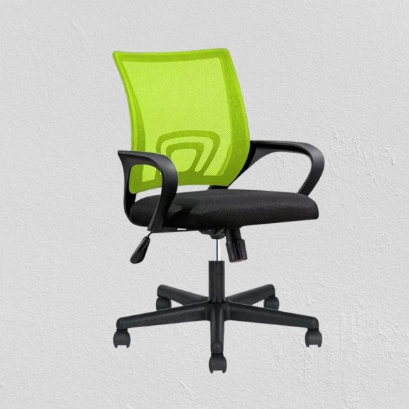 Karfás irodai forgószék, zöld, hálós háttámla, ergonomikus kialakítás, állítható magasság, 360°-os forgás, 100 kg teherbírás, műanyag és szivacs anyagból