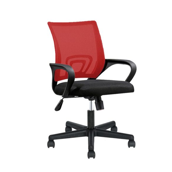 Karfás irodai forgószék, piros, hálós háttámla, ergonomikus kialakítás, állítható magasság, 360°-os forgás, 100 kg teherbírás, műanyag és szivacs anyagból