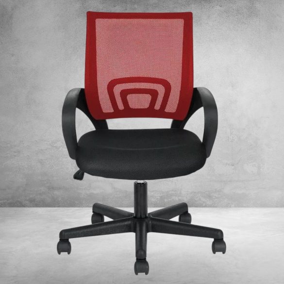 Karfás irodai forgószék, piros, hálós háttámla, ergonomikus kialakítás, állítható magasság, 360°-os forgás, 100 kg teherbírás, műanyag és szivacs anyagból