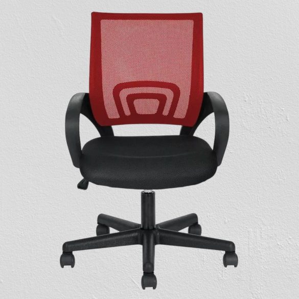 Karfás irodai forgószék, piros, hálós háttámla, ergonomikus kialakítás, állítható magasság, 360°-os forgás, 100 kg teherbírás, műanyag és szivacs anyagból