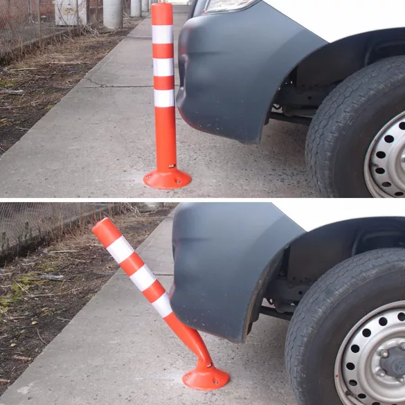 Műanyag terelőoszlop szett, 5 db, 72 cm, narancssárga, 3 fényvisszaverő csíkkal és rögzítőcsavarokkal