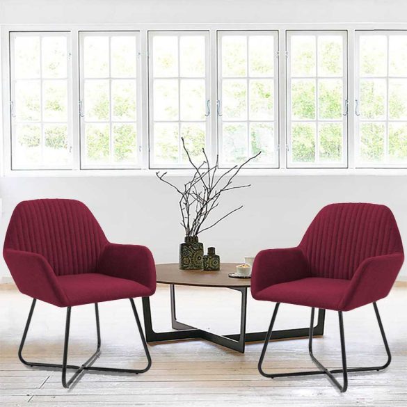 Molli étkezőszék szett, 2 db, bordó, bordázott háttámla, karfás kialakítás, puha szövetborítás, fém lábak, 100 kg teherbírás