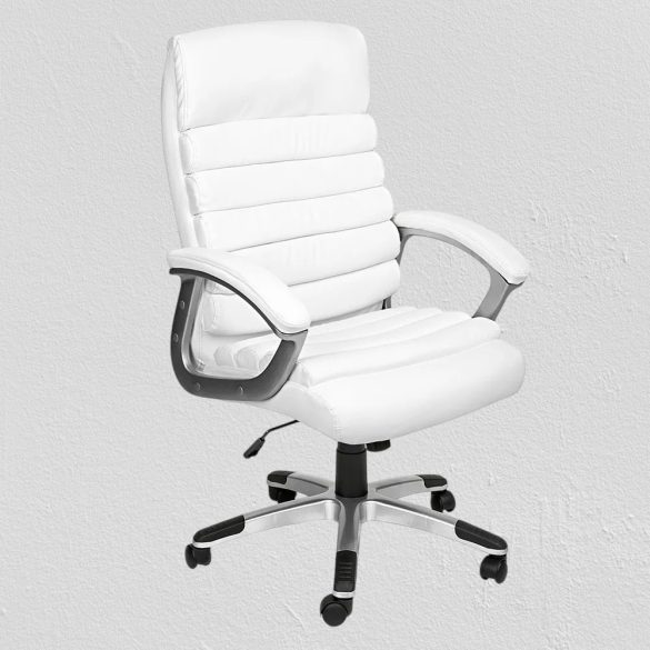 Prémium főnöki forgószék, ergonomikus típus, 49 × 52 cm, fehér, szintetikus bőr kárpitozás, állítható magasság, dönthető háttámla, fém vázas, görgős