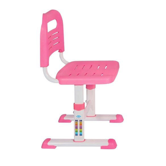 Gyerek íróasztal, állítható magasságú, 69,5 × 39 cm, rózsaszín, dönthető asztallappal, LED lámpával és könyvtartóval