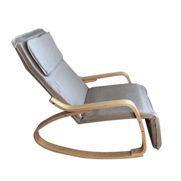 Hintaszék, szürke, nyírfából készült vázzal, állítható lábtartóval, fejpárnával, 150 kg teherbírás, párnázott ülőfelülettel