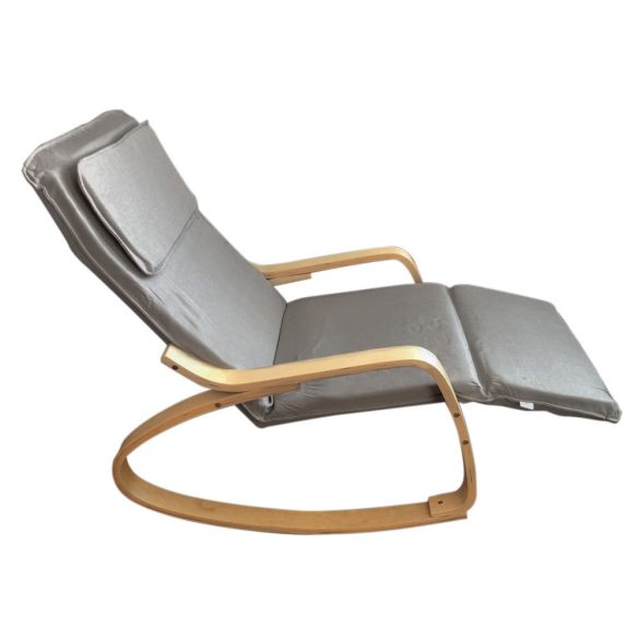 Hintaszék, szürke, nyírfából készült vázzal, állítható lábtartóval, fejpárnával, 150 kg teherbírás, párnázott ülőfelülettel