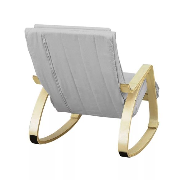 Hintaszék, szürke, nyírfából készült vázzal, állítható lábtartóval, fejpárnával, 150 kg teherbírás, párnázott ülőfelülettel