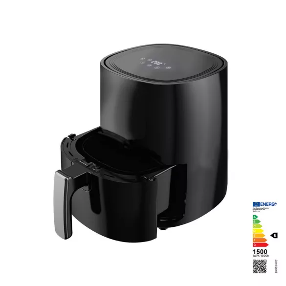 Air Fryer forrólevegős sütő, 6 l, fekete, 5 sütési mód, digitális kijelző, 80–200 °C, beépített ventilátor, időzítő 1–60 perc, 1500 W, műanyag ház