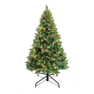 Nordmann King LED-es műfenyő, 120 cm, zöld, 230 ág, 100 melegfehér LED-del, 61 cm alsó átmérő, fém talppal, beltéri használatra