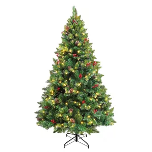 Nordmann King LED-es műfenyő, 210 cm, zöld, 1000 ág, 320 melegfehér LED-del, 128 cm alsó átmérő, fém talppal, beltéri használatra