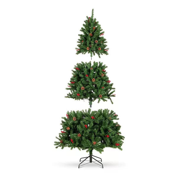Nordmann King LED-es műfenyő, 210 cm, zöld, 1000 ág, 320 melegfehér LED-del, 128 cm alsó átmérő, fém talppal, beltéri használatra