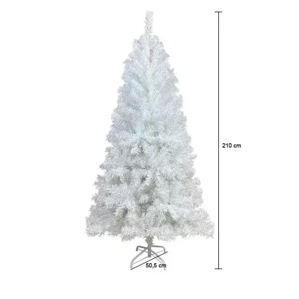 Nordmann King 2D-s műfenyő, 210 cm, fehér, 1000 ág, fém talppal, 117 cm alsó átmérő, kihajtható ágakkal, dús kivitel