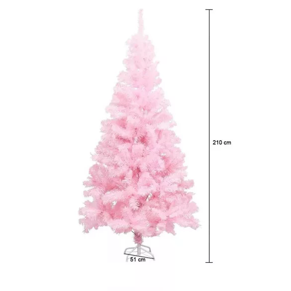 Nordmann King 2D-s műfenyő, 210 cm, rózsaszín, 1000 ág, stabil talppal, 120 cm alsó átmérő, kihajtható ágakkal, dús kivitel