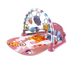   Zongorás játszószőnyeg – rózsaszín, zenélő egységgel, színes játékokkal és stabil játékhíddal, fejlesztő hatású, 79×64×44 cm, 3 db 1,5V AA elemmel működik (nem tartozék)