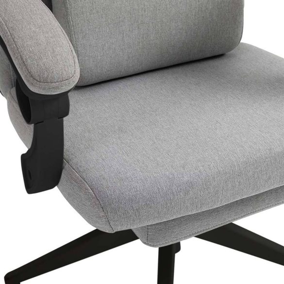 Fejtámlás és lábtartós irodai forgószék, világosszürke, dönthető háttámla, állítható fejtámla és lábtartó, ergonomikus kialakítás, 120 kg teherbírás, poliészter borítás