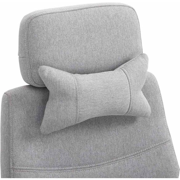 Fejtámlás és lábtartós irodai forgószék, világosszürke, dönthető háttámla, állítható fejtámla és lábtartó, ergonomikus kialakítás, 120 kg teherbírás, poliészter borítás