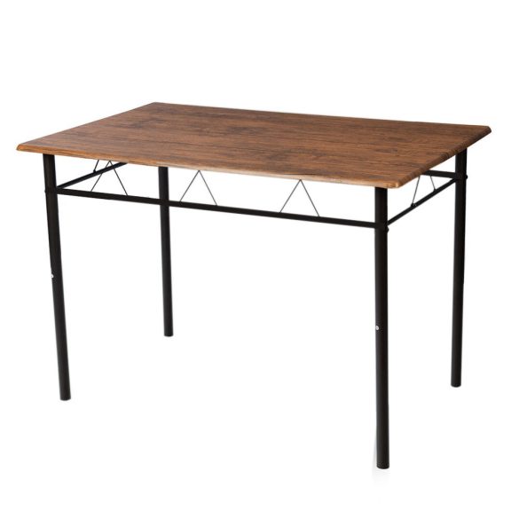 Étkezőgarnitúra, fémvázas asztal 4 székkel, fekete és barna színű, fa asztallappal, ergonomikus kialakítású székekkel, 100 kg teherbírású