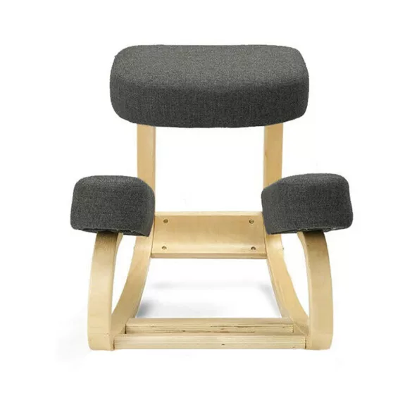 Egyensúlyfejlesztő térdeplőszék, szürke, ergonomikus, aktív ülés, fa váz, szövet kárpit, párnázott