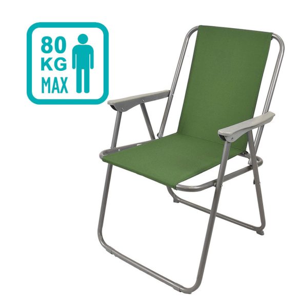 Horgászszék, 2 darab, zöld színű, karfás, összecsukható kivitelű, fémvázas, textil ülőfelülettel, 80 kg teherbírású