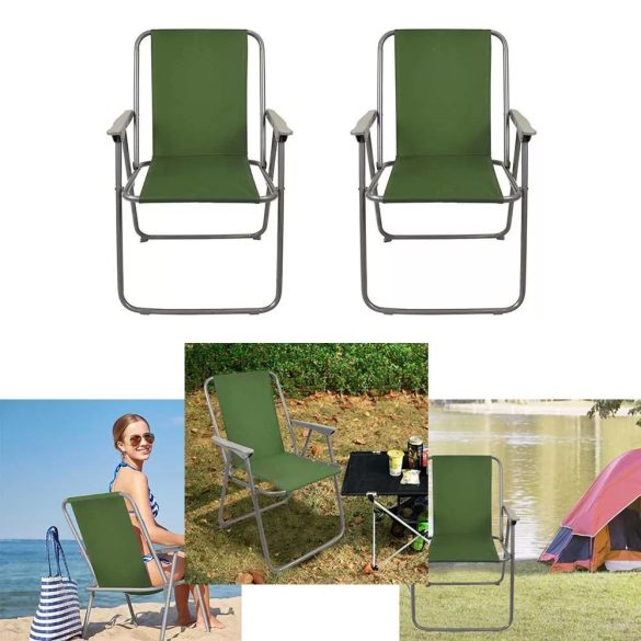 Horgászszék, 2 darab, zöld színű, karfás, összecsukható kivitelű, fémvázas, textil ülőfelülettel, 80 kg teherbírású