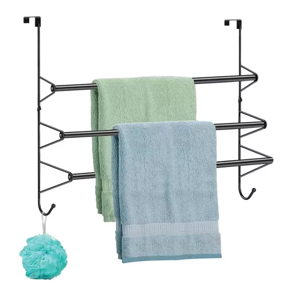 Törölközőtartó ajtóra, 61 x 61 x 15 cm, ezüst, fém, háromszintes, állítható szélességű