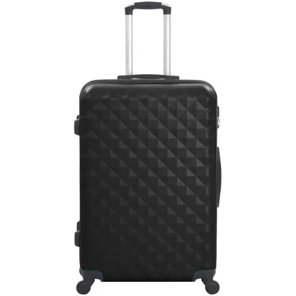 4 db-os utazóbőrönd szett kozmetikai táskával, fekete, merev falú, 4 irányba forgó kerekekkel, teleszkópos nyéllel, bordázott kialakítással