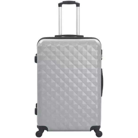 4 db-os utazóbőrönd szett kozmetikai táskával, szürke, merev falú, 4 irányba forgó kerekekkel, teleszkópos nyéllel, bordázott kialakítással