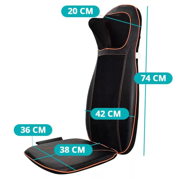Masszázs ülésbetét, shiatsu, gyúró, vibráció, melegítéssel, autós és hálózati adapter, automatikus kikapcsolás