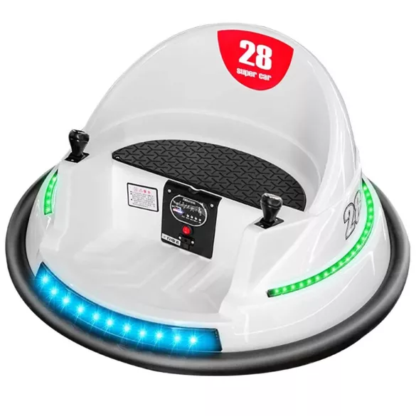 Elektromos gyermek dodzsem, 6V akkumulátorral és távirányítóval, 50 × 76 × 76 cm, fehér színben, 3 éves kortól, ajándék 200 db labdával