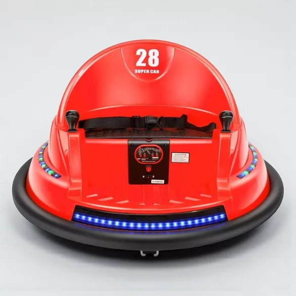 Elektromos gyermek dodzsem, 6V akkumulátorral és távirányítóval, 50 × 76 × 76 cm, piros színben, 3 éves kortól, ajándék 200 db labdával