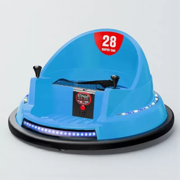 Elektromos gyermek dodzsem, 6V akkumulátorral és távirányítóval, 50 × 76 × 76 cm, kék színben, 3 éves kortól, ajándék 200 db labdával