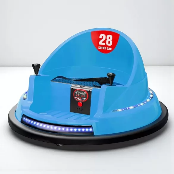 Elektromos gyermek dodzsem, 6V akkumulátorral és távirányítóval, 50 × 76 × 76 cm, kék színben, 3 éves kortól, ajándék 200 db labdával