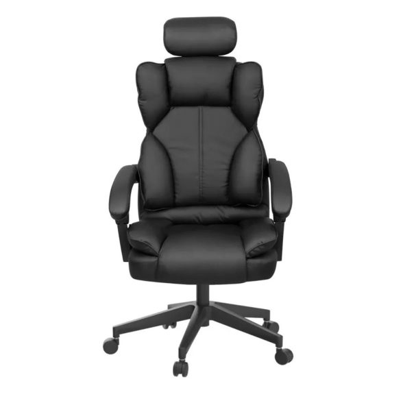 Lux főnöki forgószék, ergonomikus típus, 47 × 50 cm, fekete, műbőr kárpitozás, állítható magasság, dönthető háttámla, fém vázas, görgős