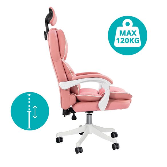Lux főnöki forgószék, ergonomikus típus, 47 × 50 cm, rózsaszín, műbőr kárpitozás, állítható magasság, dönthető háttámla, fém vázas, görgős