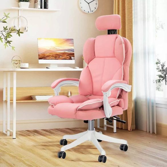 Lux főnöki forgószék, ergonomikus típus, 47 × 50 cm, rózsaszín, műbőr kárpitozás, állítható magasság, dönthető háttámla, fém vázas, görgős