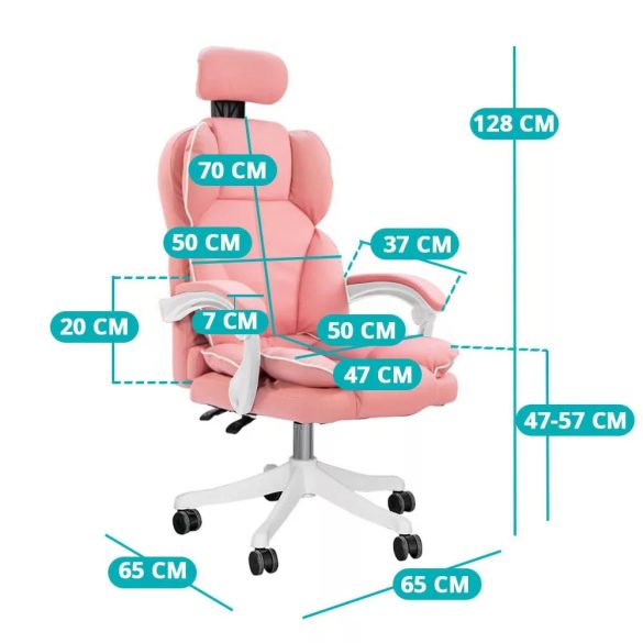 Lux főnöki forgószék, ergonomikus típus, 47 × 50 cm, rózsaszín, műbőr kárpitozás, állítható magasság, dönthető háttámla, fém vázas, görgős