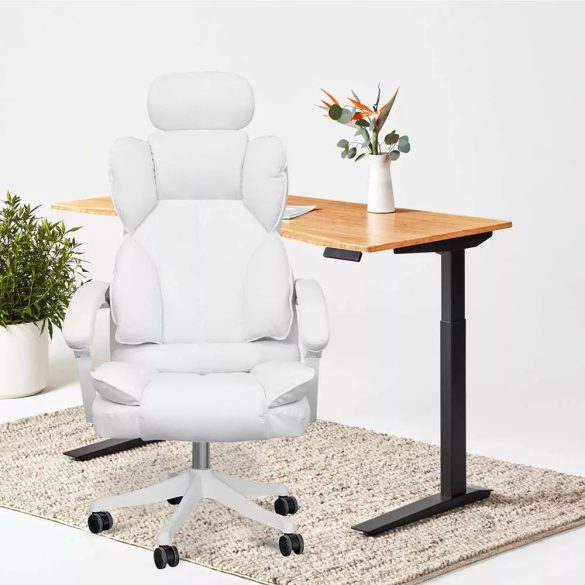 Lux főnöki forgószék, ergonomikus típus, 47 × 50 cm, fehér, műbőr kárpitozás, állítható magasság, dönthető háttámla, fém vázas, görgős