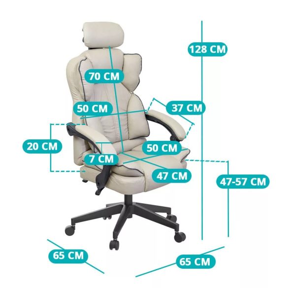 Lux főnöki forgószék, ergonomikus típus, 47 × 50 cm, szürke, műbőr kárpitozás, állítható magasság, dönthető háttámla, fém vázas, görgős