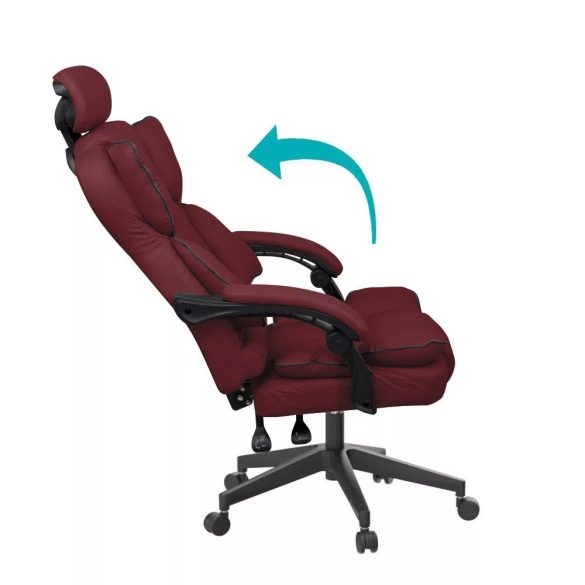 Lux főnöki forgószék, ergonomikus típus, 47 × 50 cm, bordó, műbőr kárpitozás, állítható magasság, dönthető háttámla, fém vázas, görgős