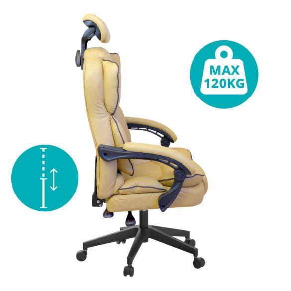 Lux főnöki forgószék, ergonomikus típus, 47 × 50 cm, bézs, műbőr kárpitozás, állítható magasság, dönthető háttámla, fém vázas, görgős