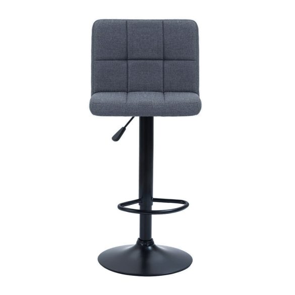 Bárszék szett, szövet borítású, 2 darab, sötétszürke, állítható magasság 60–80 cm, párnázott ülőfelület, fém váz, 100 kg teherbírás